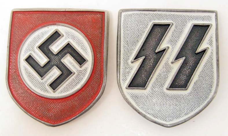 SET OF 2 GERMAN NAZI HELMET BADGES: N/A