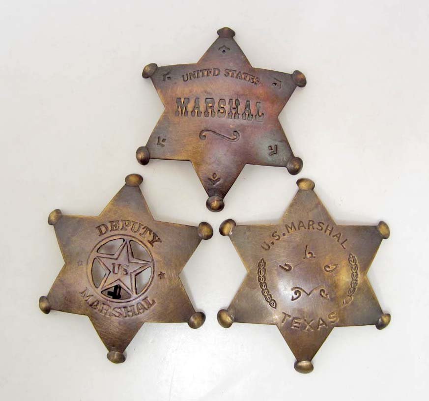 LOT OF 3 METAL WESTERN MARSHALL LAW BADGES: N/A