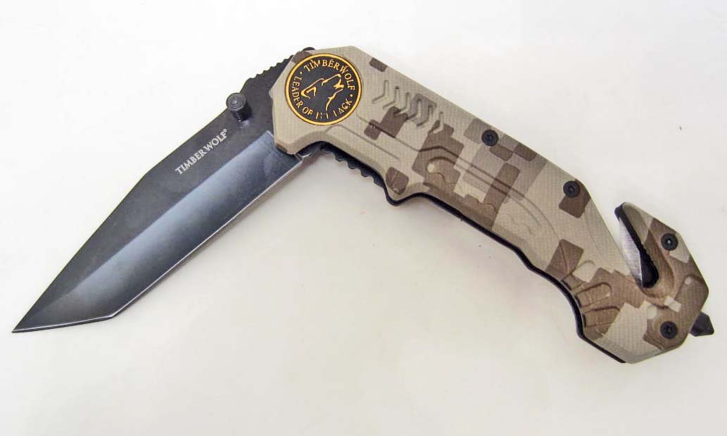 TIMBER WOLF ASSIST RESCUE CAMO KNIFE: approx : 5 inches