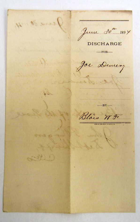 1894 SAVANNAH GEORGIA PRISON DISCHARGE PAPER - BREACH: 1894 SAVANNAH GEORGIA PRISON DISCHARGE PAPER - BREACH OF THE PEACE
