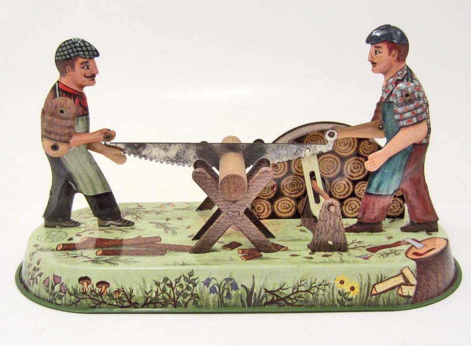 VINTAGE TIN LITHO KEY WIND MECHANICAL TIN TOY: J.W. joseph Wagner German Tin Toy. Works. Approx. 8.75" long.