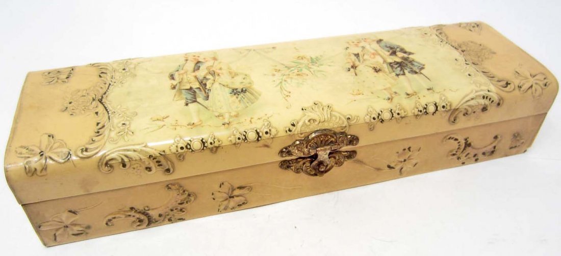 ANTIQUE CELLULOID GLOVE BOX: Approx. 12.5" by 3.75" by 2.5"