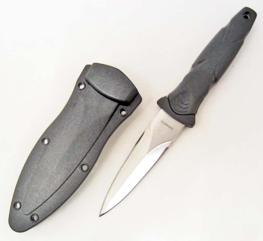 SMITH & WESSON HOSTAGE RESCUE TEAM KNIFE: Approx. 7 3/8" overall. 3 1/2" 440 stainless double edge dagger blade. Black handle w/ lanyard hole.
