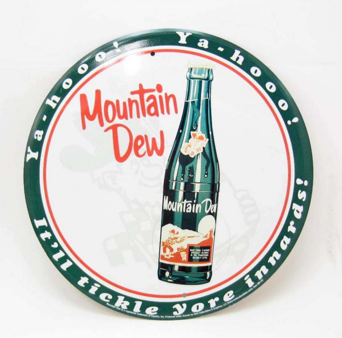 MOUNTAIN DEW SODA ROUND METAL SIGN: N/A