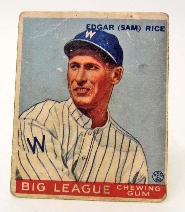 1933 GOUDEY BIG LEAGUE GUM BASEBALL CARD - SAM RICE: Edgar Sam Rice #134 Washington Senators.