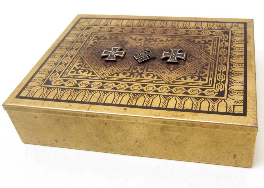 GERMAN NAZI METAL CIGARETTE OR CARD BOX / TIN: Approx. 5" by 4" by 1.5"