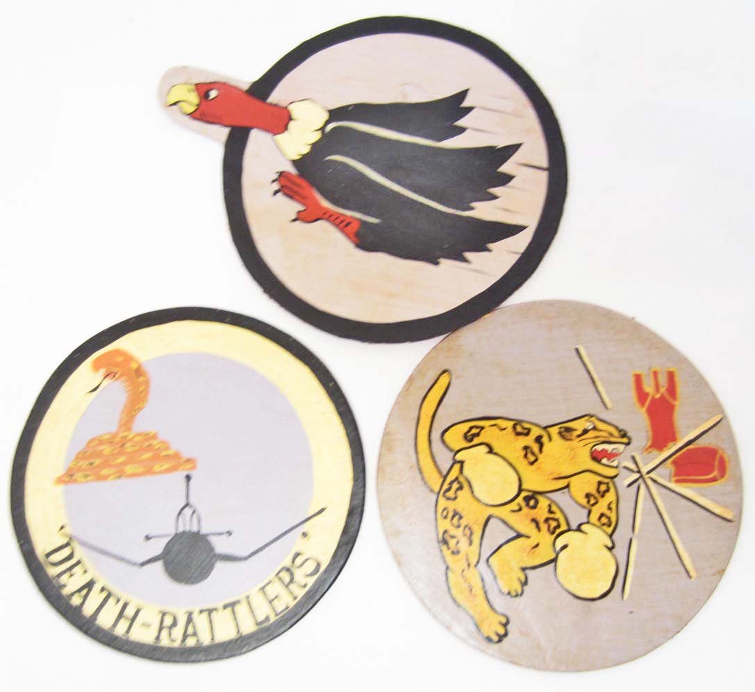 LOT OF 3 USAAF ARMY AIR CORPS TECHNICAL OBSERVER WING: They measure 5" in diameter. Hand painted on leather construction. These were to have been worn on the front of an A-2 leather flight jacket.
