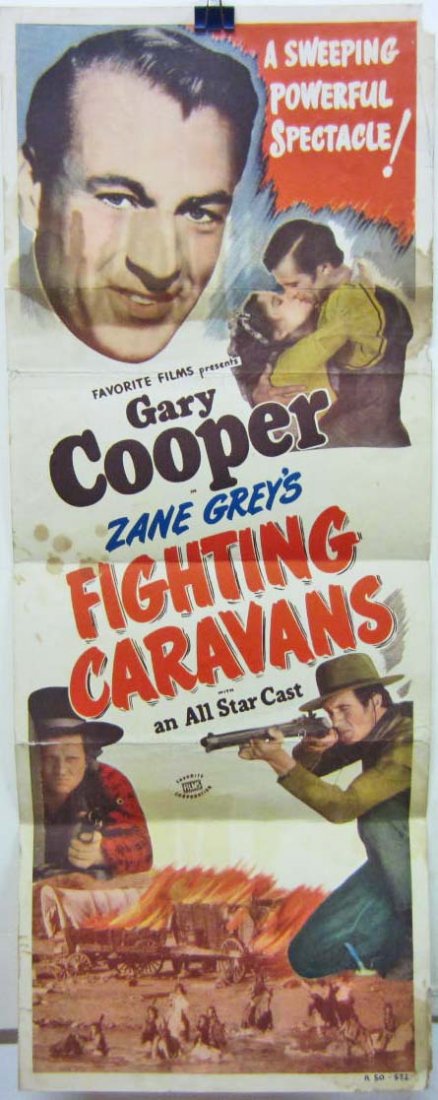 VINTAGE "FIGHTING CARAVANS" INSERT MOVIE POSTER: 14" by 36". Starring Gary Cooper.