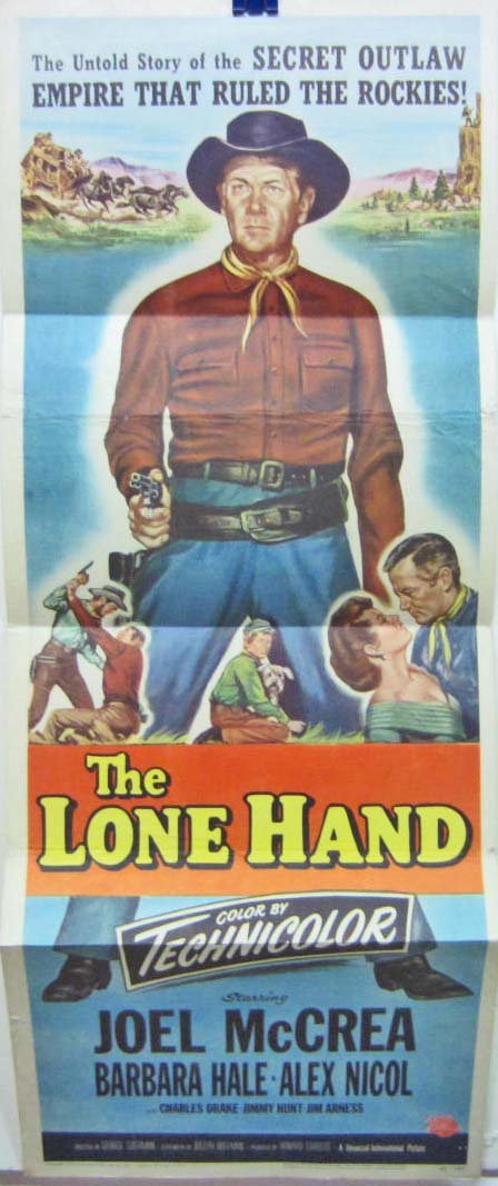 1953 "THE LONE HAND" INSERT MOVIE POSTER: 14" by 36" Staring Joel McCrea