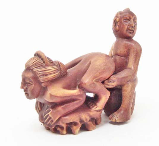 CARVED WOOD EROTIC 2 PIECE NETSUKE: Approx. 2.5" long together