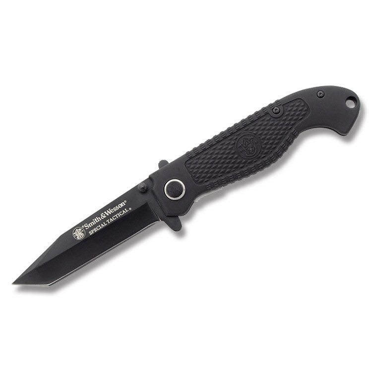 SMITH & WESSON SPECIAL TACTICAL TANTO LINERLOCK KNIFE: Approx. 4 11/16" long closed. Has a pocket clip