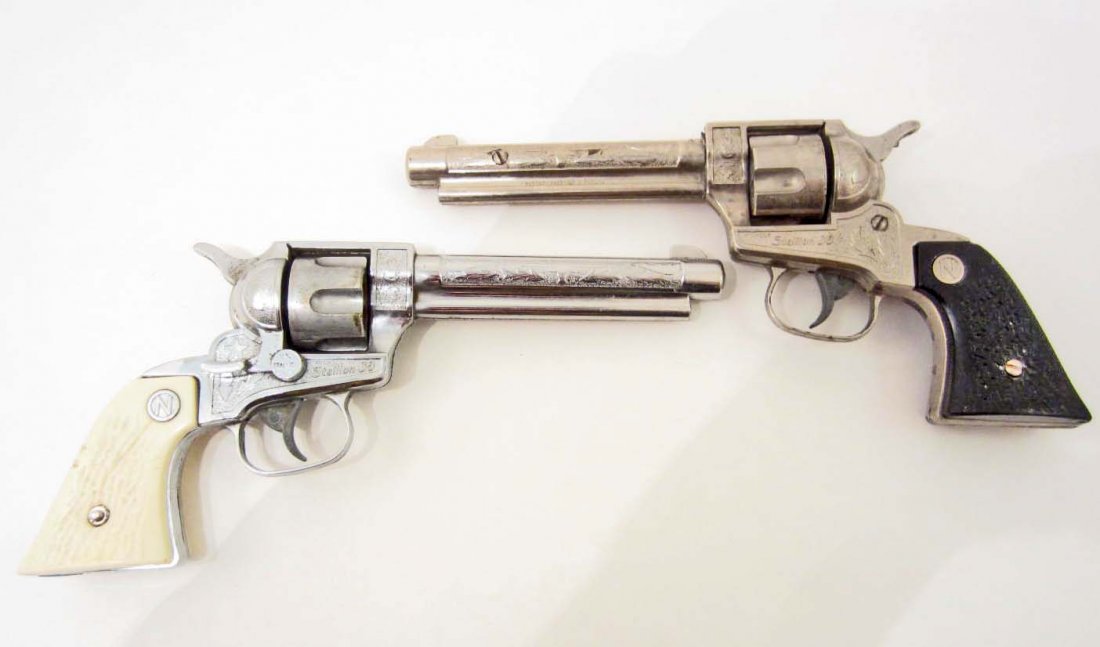 LOT OF 2 VINTAGE NICHOLOS STALLION 38 CAP GUNS: Each approx. 9.5" long