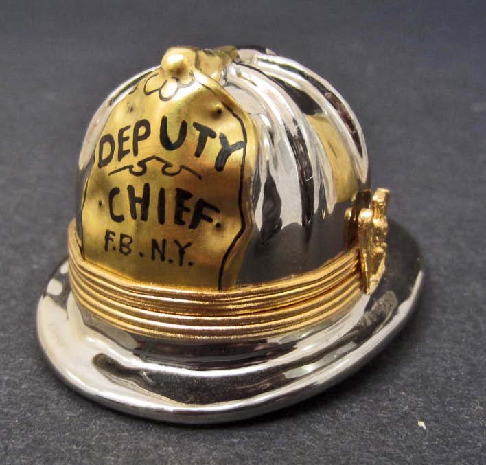 VINTAGE LIMOGES PORCELAIN FIRE CHIEF HELMET RING BOX: 2.25" X 1.75" X 1.25"