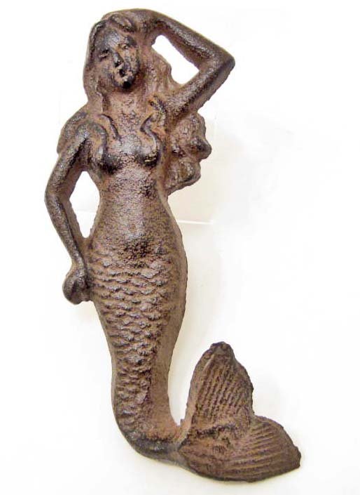 CAST IRON MERMAID WALL HOOK: 6" long