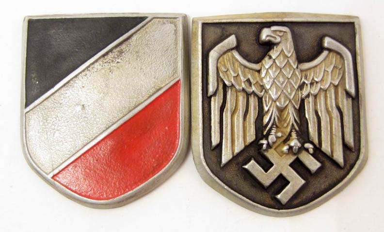SET OF 2 GERMAN NAZI HELMET BADGES: N/A