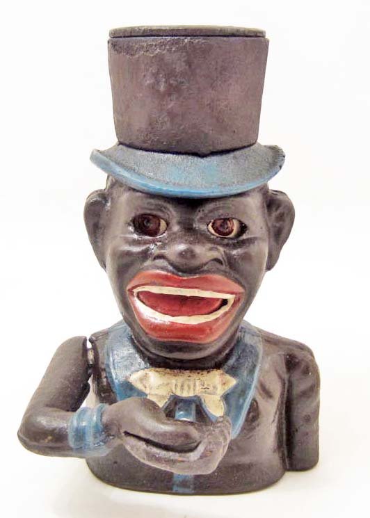 BLACK AMERICANA JOLLY BOY CAST IRON MECHANICAL BANK: Approx. 8.75" tall