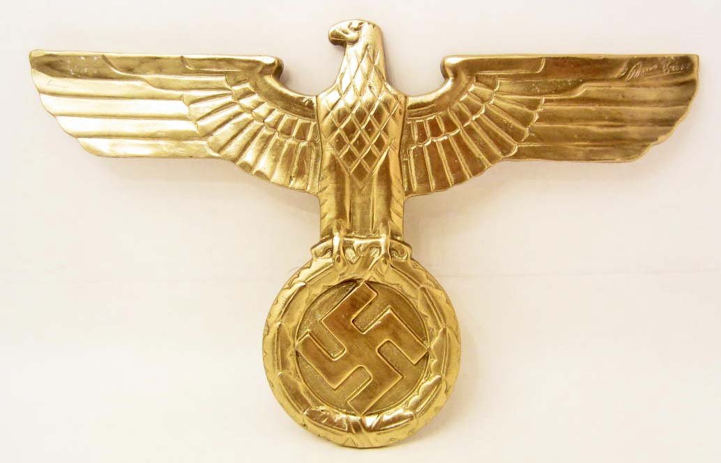 GERMAN NAZI THIRD REICH BRONZE EAGLE & SWASTIKA PLAQUE: Signed Arno Breker on the top Left Wing. Approx. 14.5" by 9.5"