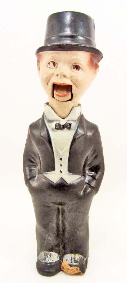 C. 1930'S CHARLIE MCCARTHY PULL STRING PUPPET DOLL -: Approx. 12.75" tall. The ring at the end of the pull string appears to be celluloid. Amazing condition for its age.