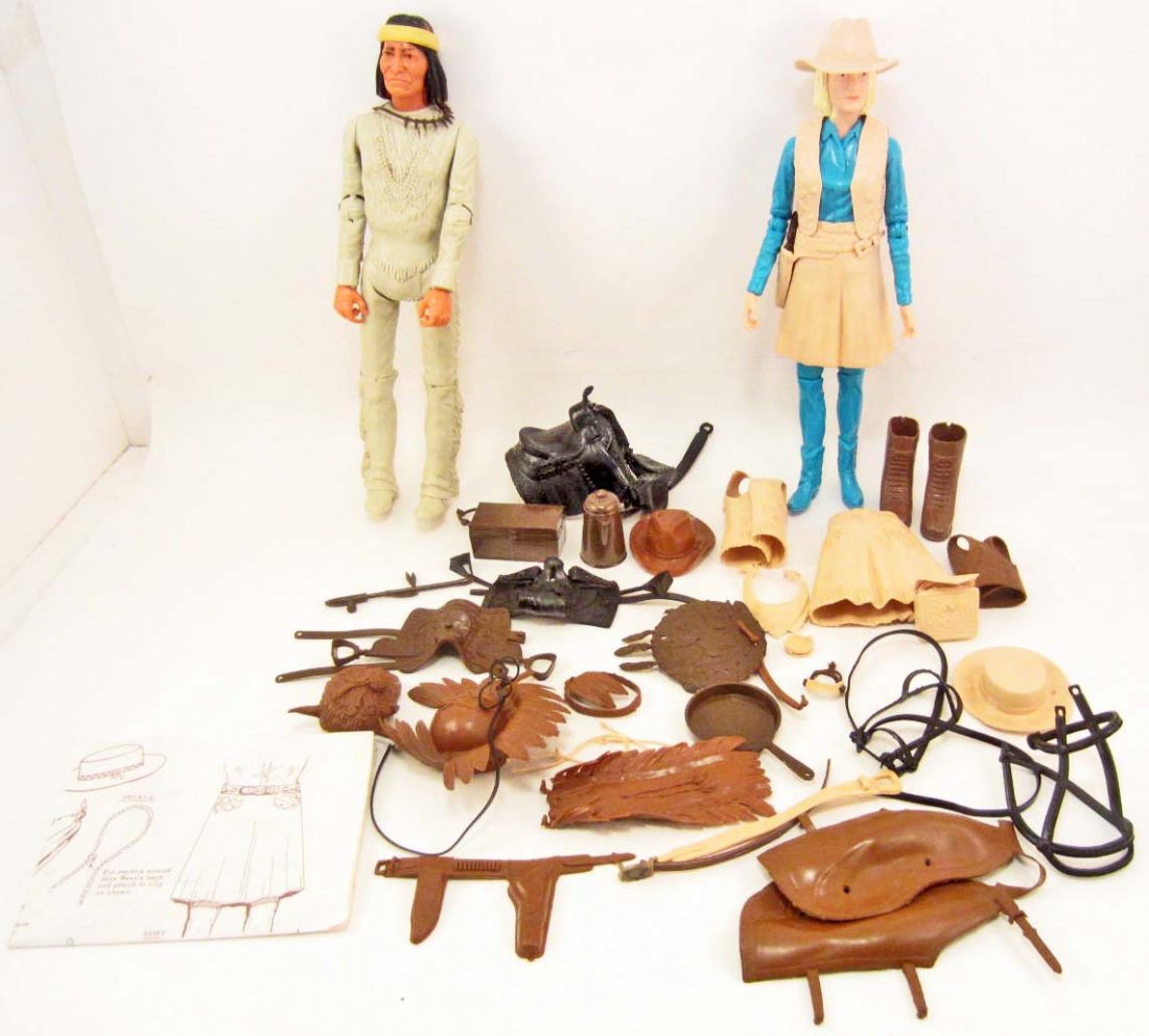 C. 1960S MARX JANE WEST & GERONIMO FIGURES W/: Best of the West. Come with Lots of Accessories.