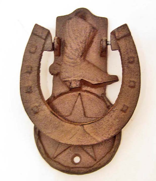 CAST IRON HORSESHOE AND COWBOY BOOT DOOR KNOCKER: N/A