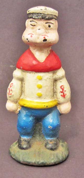 CAST IRON POPEYE THE SAILOR MAN BANK: Measures approx 4-1/2" x 2" x 2"