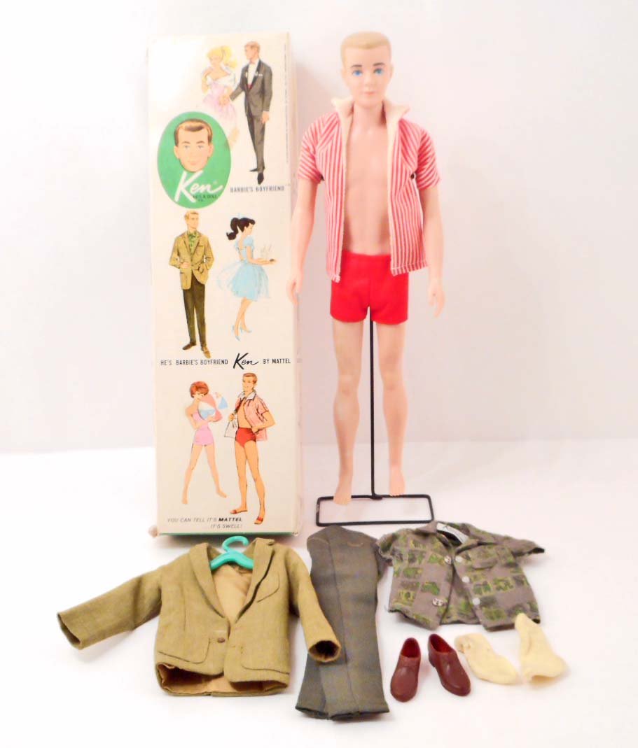 VINTAGE 1960'S KEN BARBIE DOLL IN ORIGINAL BOX: WITH EXTRA OUTFIT- GREEN SUIT W SHOES AND SOCKS