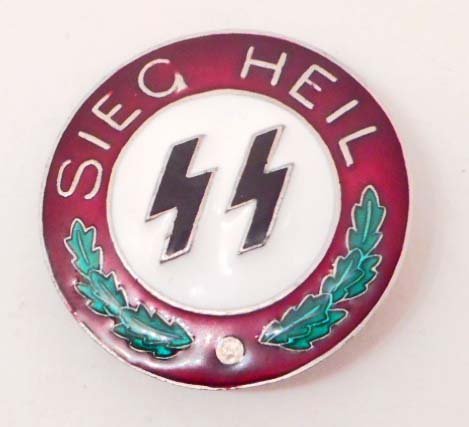 GERMAN NAZI SS -SIEG HEIL- BADGE: MARKED ON BACK - RZM - 215/41 - SS-