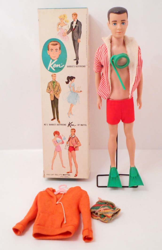 VINTAGE 1960'S KEN BARBIE DOLL IN ORIGINAL BOX: WITH EXTRA OUTFIT AND SNORKLE GEAR