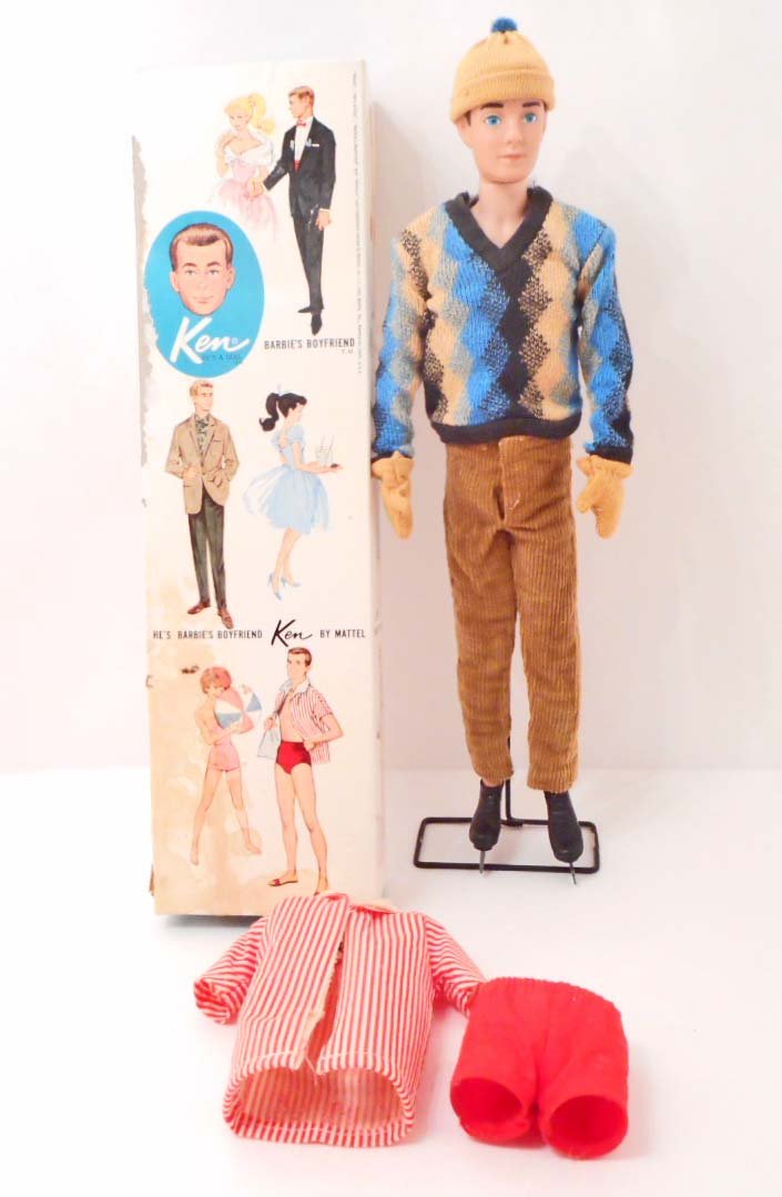 VINTAGE 1960'S KEN BARBIE DOLL IN ORIGINAL BOX: WITH EXTRA WINTER OUTFIT AND SKATES