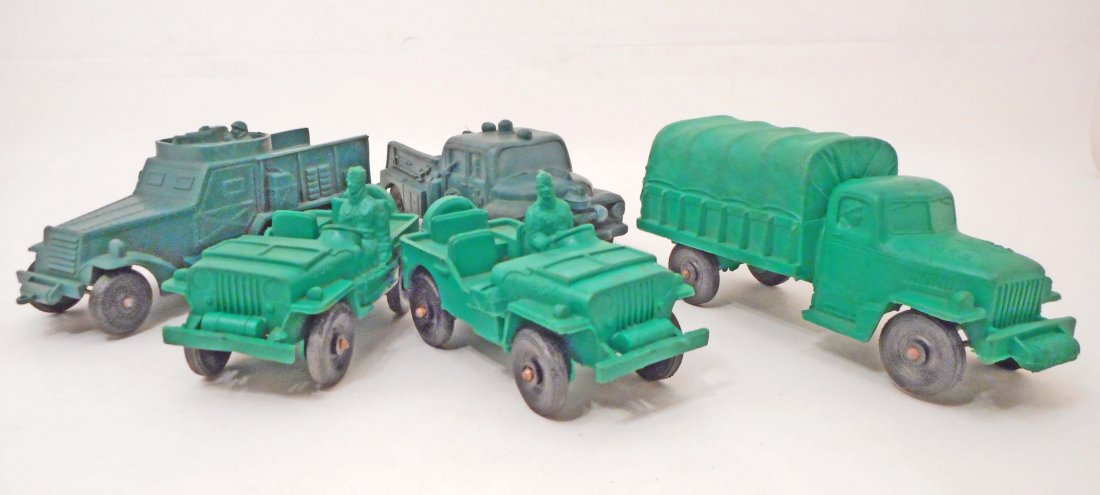 LOT OF 5 C. 1950S AUBURN RUBBER MILITARY TRUCKS: N/A