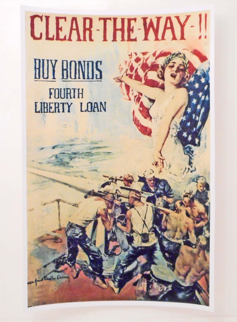 USA CLEAR THE WAY BUY BONDS WW1 PROPAGANDA POSTER PRINT: N/A