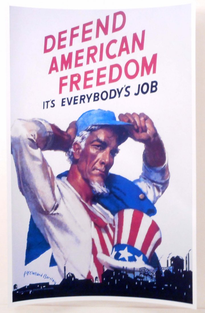UNCLE SAM DEFEND AMERICAN FREEDOM WW2 PROPAGANDA POSTER: N/A