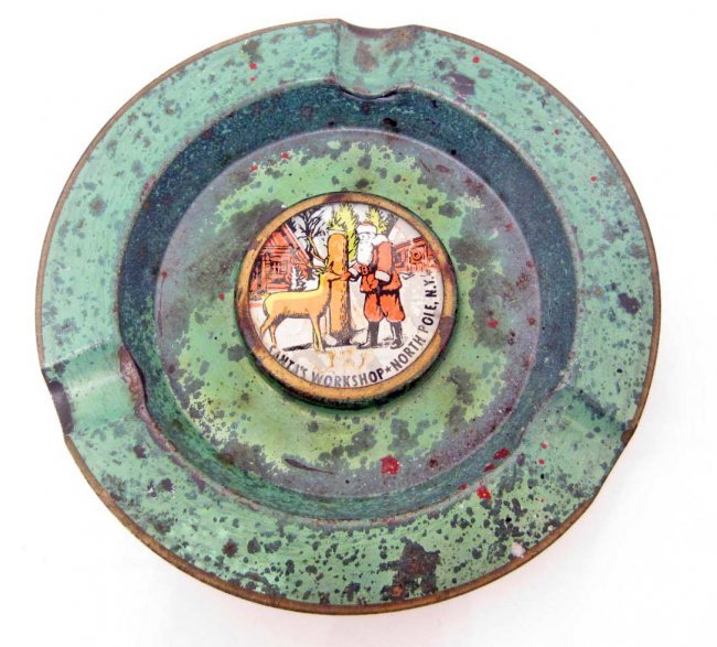 VINTAGE SANTA'S WORKSHOP METAL ASHTRAY - NORTH POLE: Great Piece of Politically INCORRECT Santa SMOKING Memorabilia