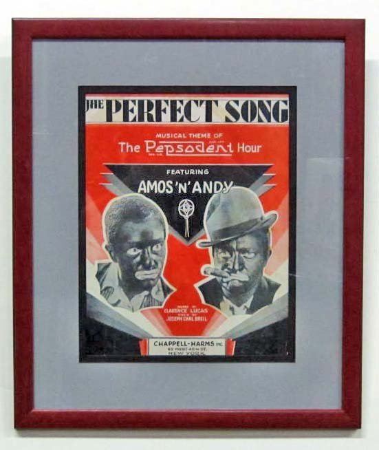 VINTAGE BLACK AMERICANA AMOS N ANDY SHEET MUSIC FRAMED: Approx. 15.75" x 18.5"