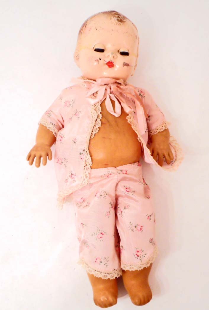 VINTAGE BABY DOLL W/ COMPOSITION HEAD AND RUBBER BODY (1 of 3)