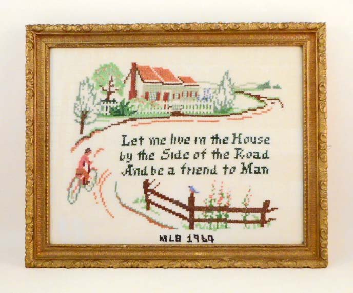 1969 CROSS STITCH SAMPLER IN GOLD GILT FRAME (1 of 1)