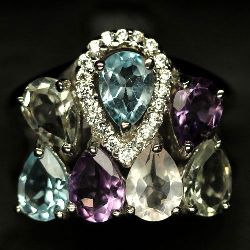 STERLING SILVER BLUE TOPAZ & AMETHYST RING - SIZE 8.5 (1 of 1)