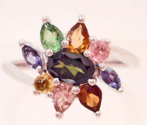 STERLING SILVER TOURMALINE & IOLITE RING - SZ 7.25 (1 of 1)
