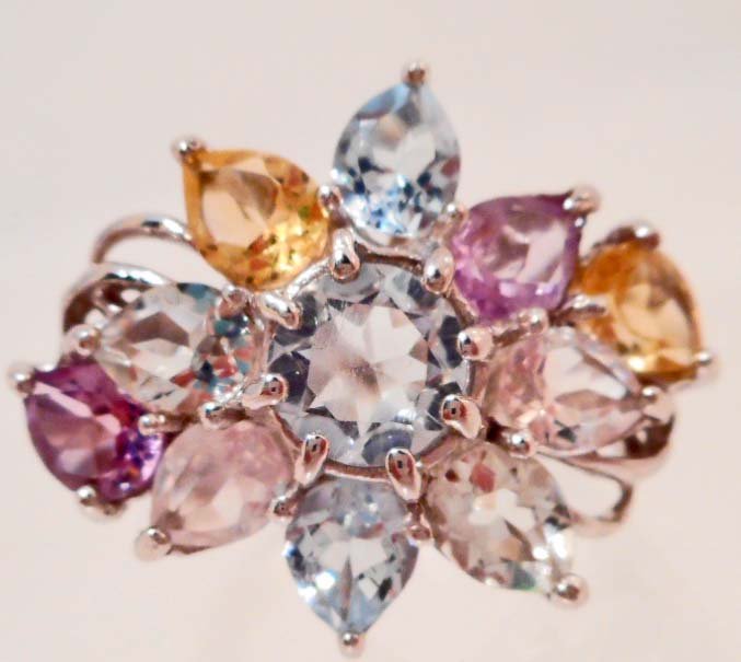 STERLING SILVER PURPLE AMETHYST CITRINE & TOPAZ RING - (1 of 1)