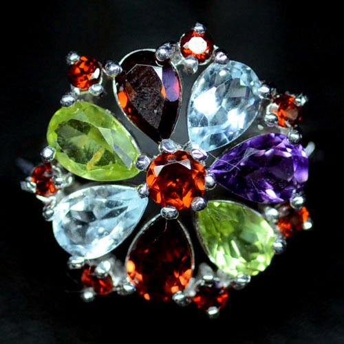STERLING SILVER AMETHYST, TOPAZ & GARNET RING - SZ 6.25 (1 of 1)