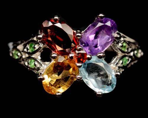STERLING SILVER PURPLE AMETHYST GARNET & TOPAZ RING - (1 of 1)