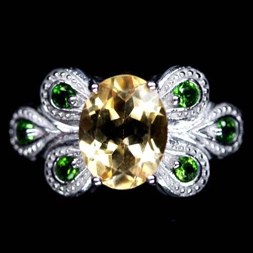 STERLING SILVER GOLDEN YELLOW CITRINE & GREEN TSAVORITE: N/A