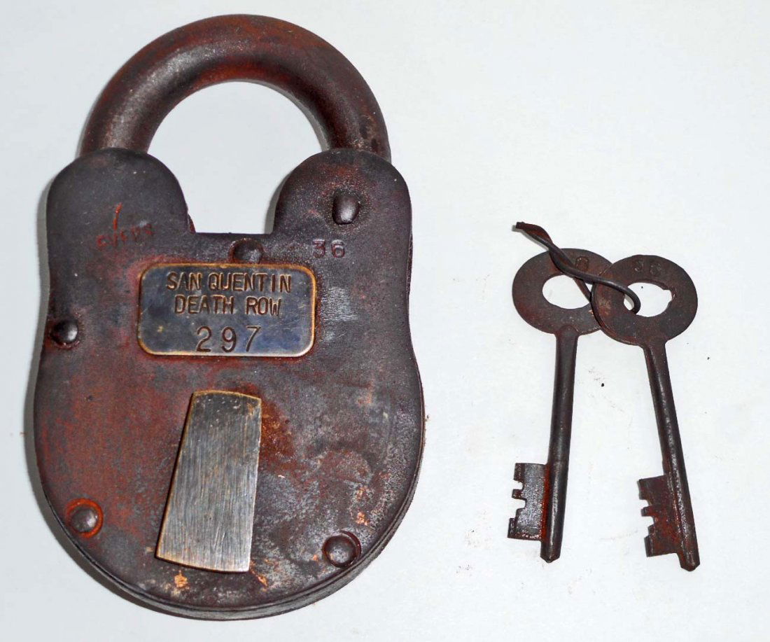 SAN QUENTIN PRISON CAST IRON PADLOCK W/ KEYS: Approx. 5.25" tall