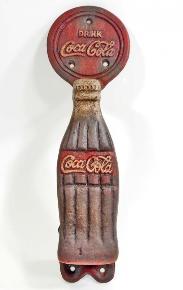 COCA COLA CAST IRON DOOR HANDLE: Approx. 10" tall