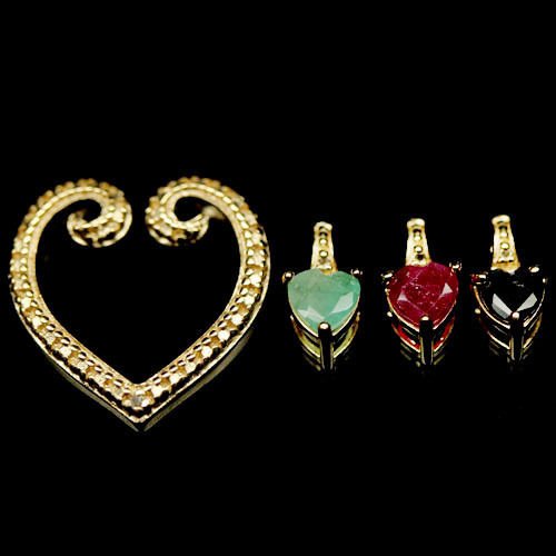STERLING SILVER EMERALD, RUBY & SAPPHIRE PENDANT: N/A
