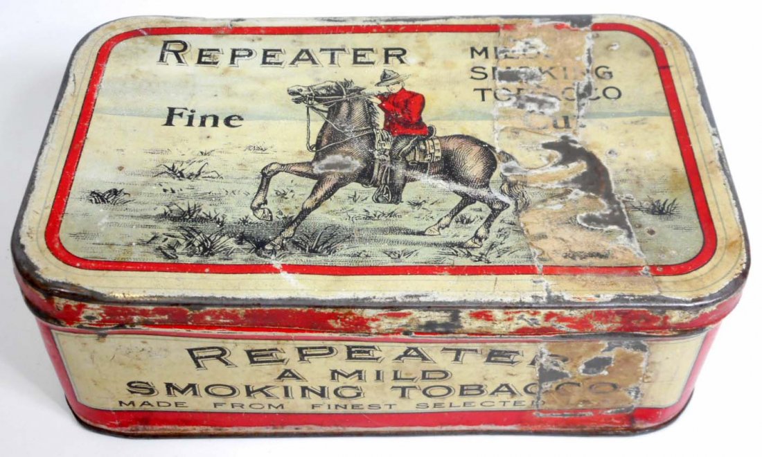 repeater tobacco tin Antique Repeater Smoking Tobacco Advertising Tin