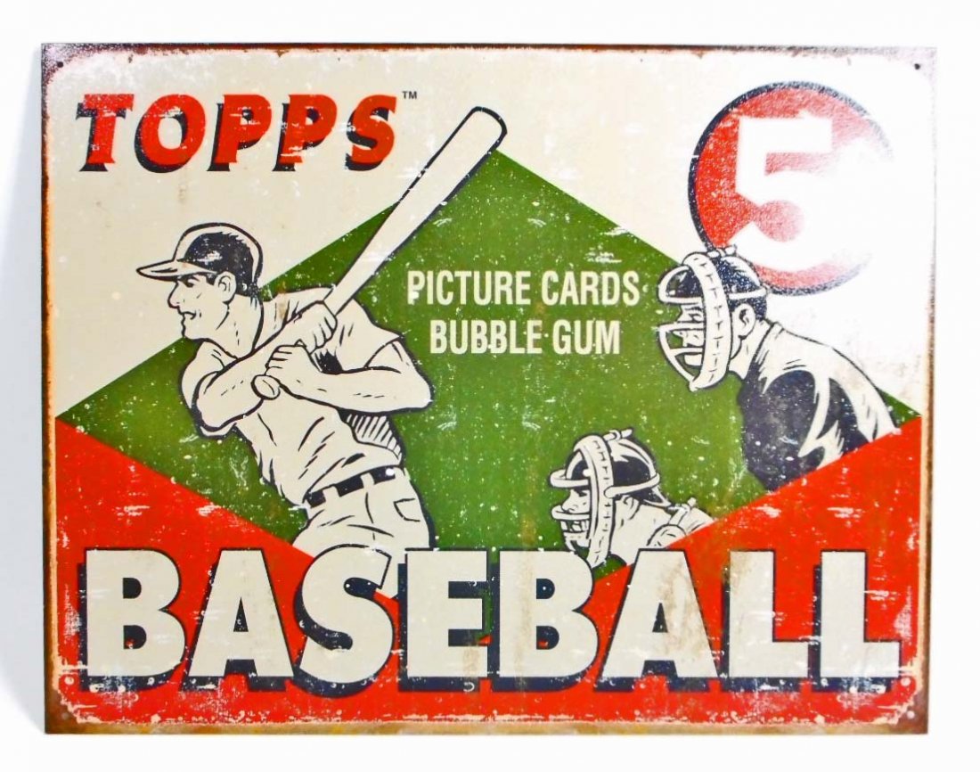 TOPPS BASEBALL BUBBLE GUM ADVERTISING METAL SIGN: Approx. 16" by 12"