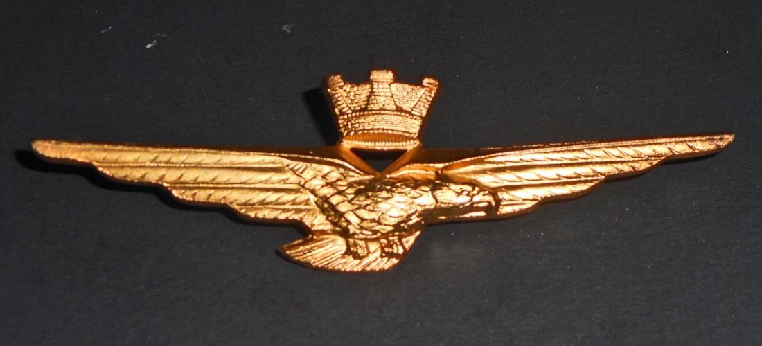 ITALIAN NAZI GERMAN LUFTWAFFE AXIS AVIATOR PILOT WING: Measures 3" wide by 13/16" tall. Pin back. Brass construction.