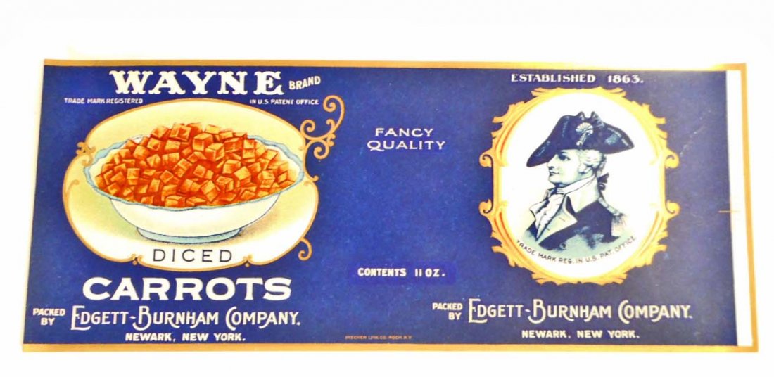 VINTAGE WAYNE DICED CARROTS EMBOSSED LABEL: n/a