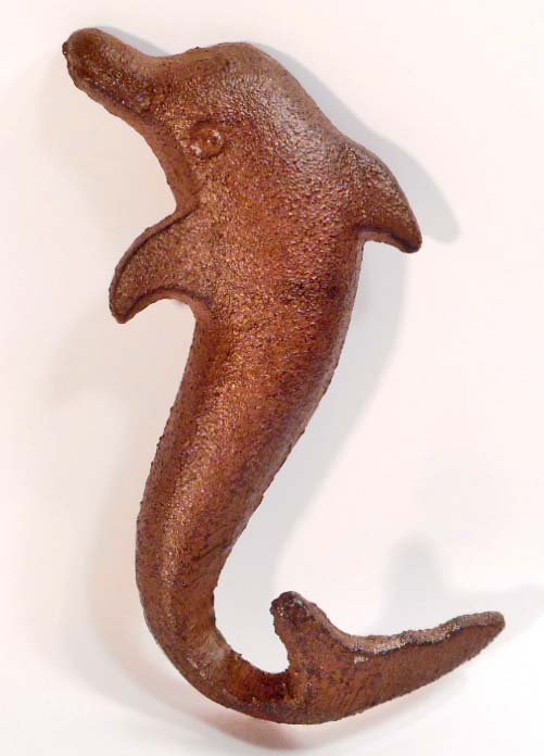 CAST IRON DOLPHIN WALL HOOK - 5.5" TALL: n/a